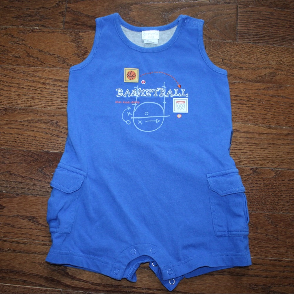 Like New Carter’s Blue Basketball 12-18 Month Old Tank Top And Shorts Onepiece